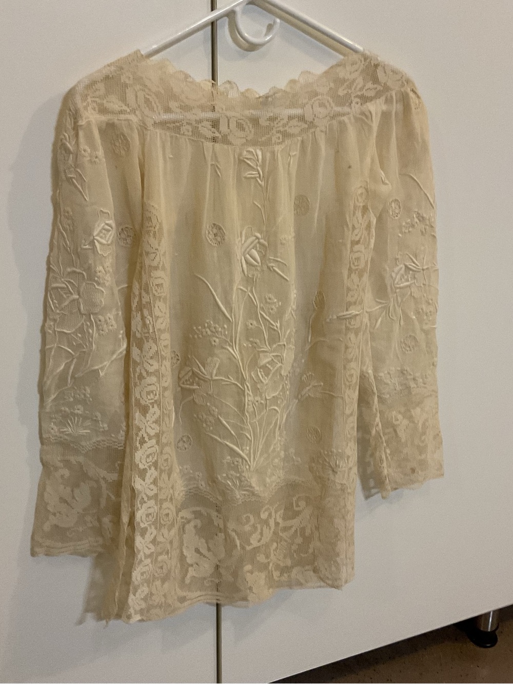 Antique Cream Embroidered Lace Blouse, Edwardian, handmade, over 100 yrs old - Picture 3 of 12